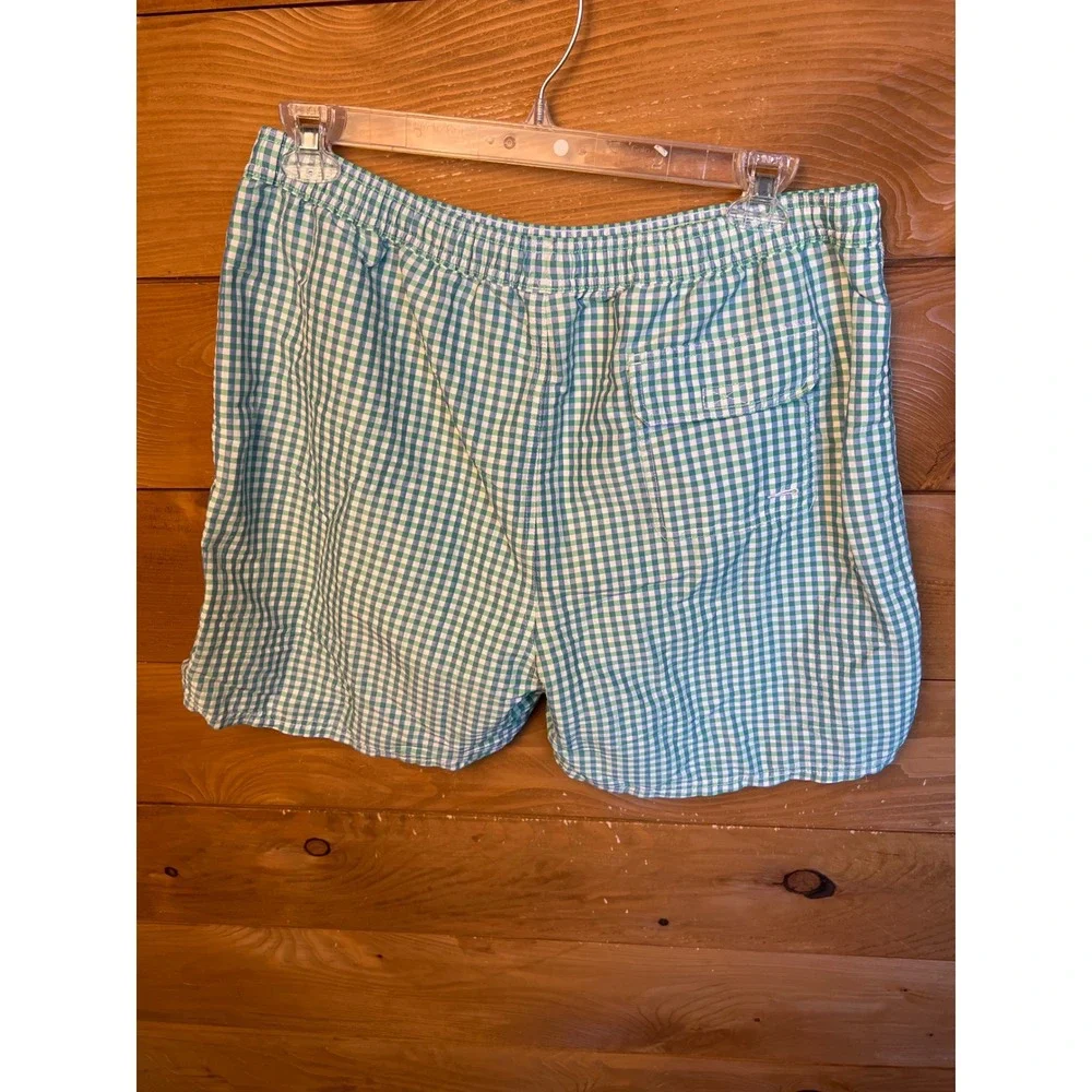 Vineyard Vines Men XL Gingham Swim Trunks Shorts Blue Green Whale Logo Beach Sun